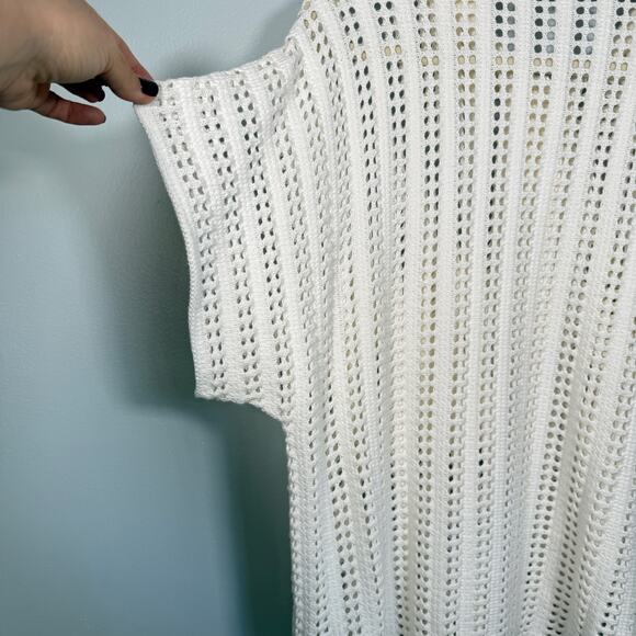 Pistola Lola Open-Knit Button-Front Crochet Cardigan Sweater Ecru Cream L - Picture 7 of 9